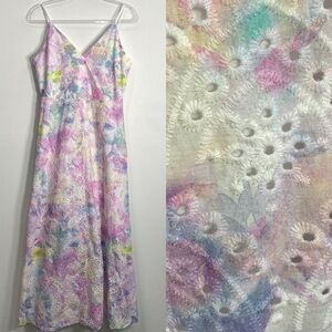 Adyson Parker Large Eyelet Watercolor Boho Midi Dress Cottagecore